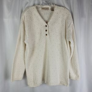 Vintage Marsh Landing Ramie Cotton Ivory Cream Eyelet Henley Sweater Size Small